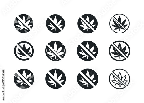 Weeding Logos Collection. Weeding. Icon set. Set Logo of Weeding: weed with slash mark. harmonious logo variations of the same emblematic concept, each with