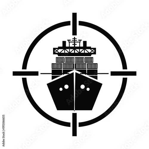 Vector illustration icon black cargo ship in crosshairs target icon