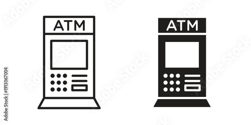 Atm icon in black stroke eps vector graphic