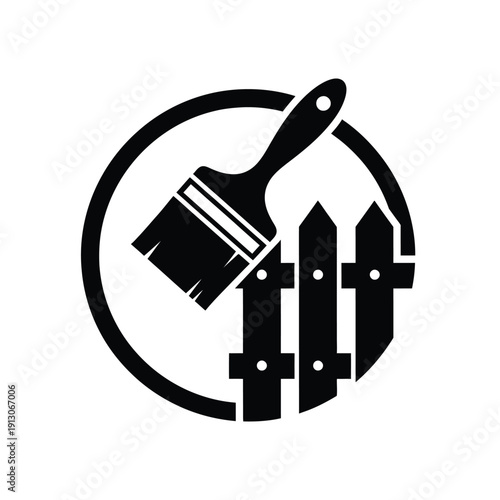 Vector illustration icon black and white illustration of a paintbrush painting a fence icon