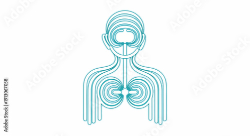 Abstract teal anatomical human body outline with circular patterns, symbolizing health, wellness, and science