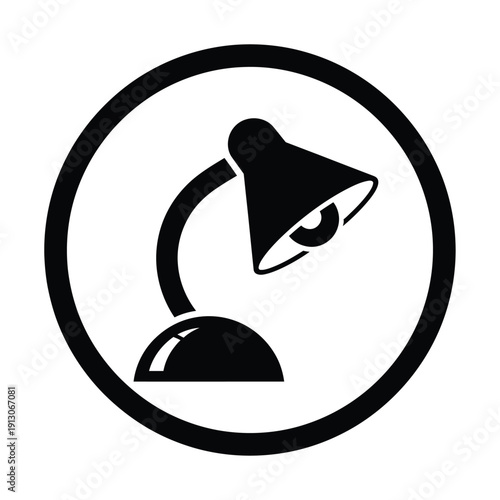 Vector illustration icon black desk lamp icon in a circle