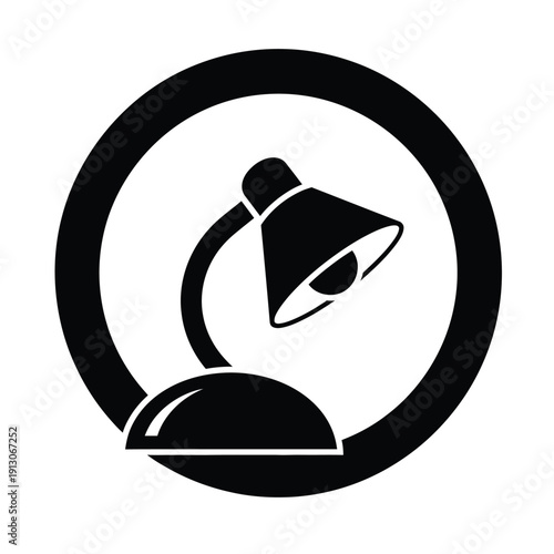 Vector illustration icon black desk lamp icon in a circle