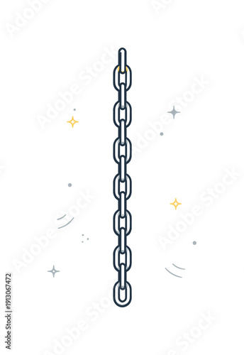 Swing chain. A simple metal swing chain hanging vertically, calm and still. The scene feels quiet and nostalgic, focusing on form and
