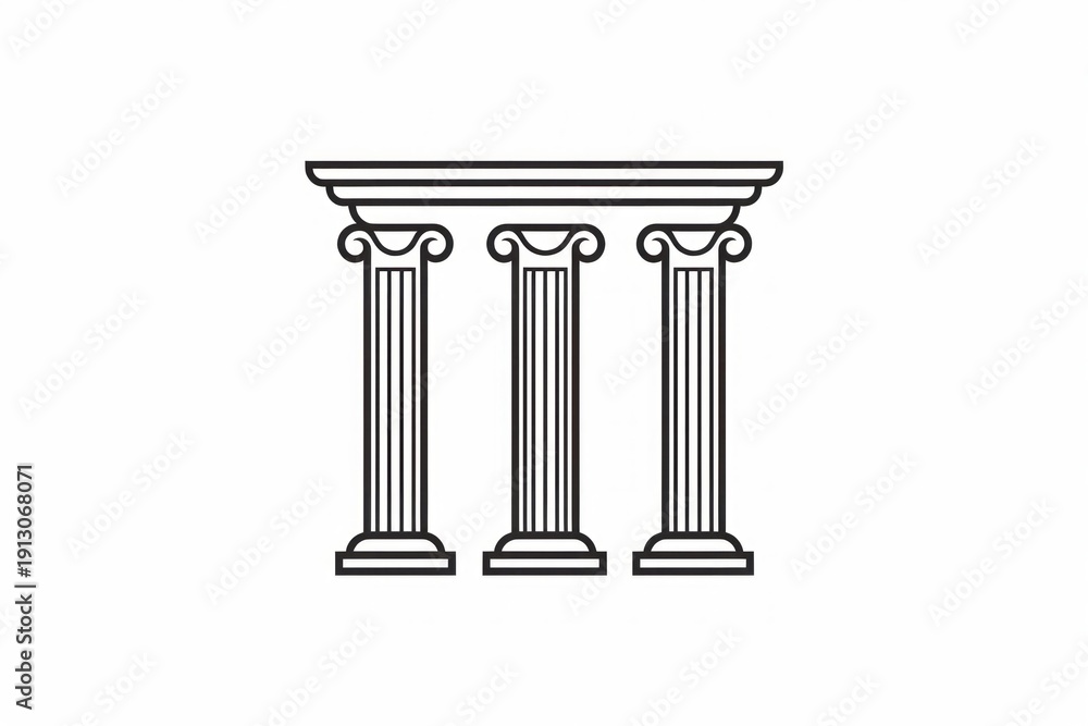 Obraz premium Minimalist icon showing three ancient columns with ionic capitals