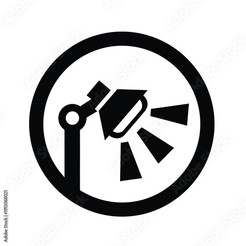 Vector illustration icon black and white icon of a spotlight in a circle on a isolated