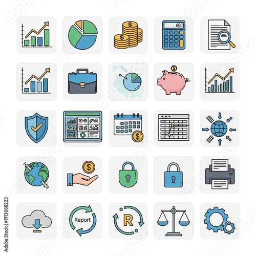 Business finance icons and symbols.