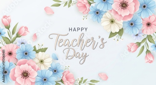 Wallpaper Mural A white background with a floral pattern and a message that says 'Happy Teacher's Day' Torontodigital.ca