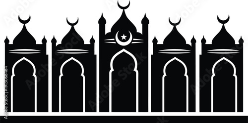 Islamic architecture silhouette with crescent moon minarets
