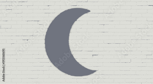 Crescent Moon Shape in Gray on Textured Background.