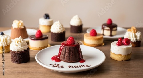 Wallpaper Mural A variety of small desserts, including cakes, pastries, and puddings, arranged on a white plate. Torontodigital.ca