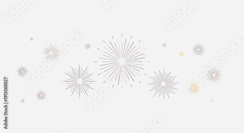 Elegant Silver Fireworks Display on White Background.