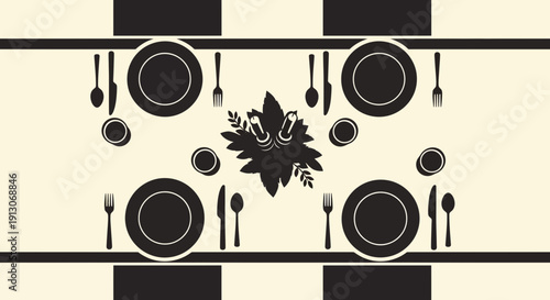 Elegant Table Setting for Four with Floral Centerpiece.