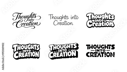    Thoughts into creation. Set lettering. harmonious lettering variations of the same emblematic concept, each with different artistic