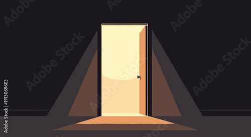 Open Doorway in Dark Room A Symbol of Hope and Opportunity.
