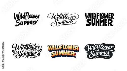 Artistic Lettering Variations. Wildflower summer. Set lettering. harmonious lettering variations of the same emblematic concept, each with different artistic