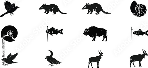 Collection of diverse animal silhouettes on white background