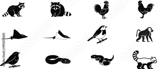 Collection of various animal silhouettes
