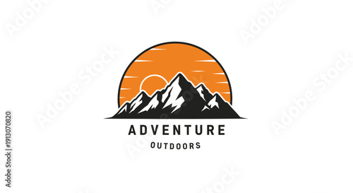 Adventure Outdoors Mountain Sunset Logo Design.