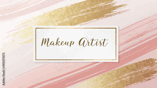 Professional makeup artist logo with elegant gold and pink design