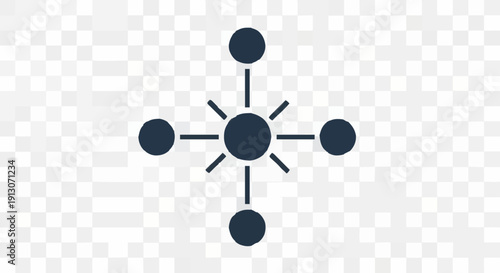 Minimalist vector illustration depicting a central hub with radiating connections, perfect for symbolizing networking, data distribution, or collaboration