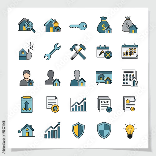 Business icons on white background.