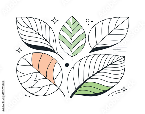 Botanical macro patterns. Enlarged leaf fragments arranged as an abstract composition, focusing on texture, symmetry, and organic repetition.