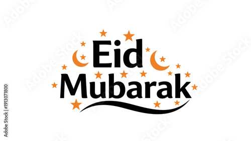 Eid Mubarak Celebration Greeting Card Design with Stars and Crescent Moons.