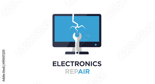 Electronics Repair Service Icon with Broken Screen and Wrench.