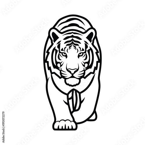 Tiger in a tie black and white illustration business concept powerful animal symbol