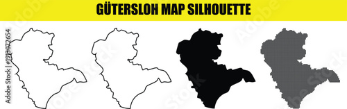 Gutersloh map silhouette black and white color contour line and dots pattern vector illustration
