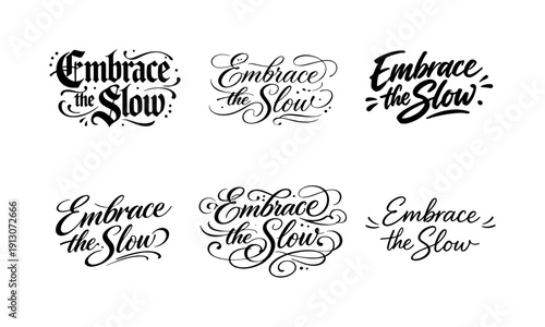   Embrace the Slow. Create a calligraphy lettering illustration of the phrase: Embrace the