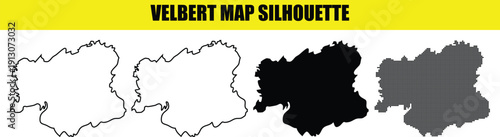 Velbert map silhouette vector design featuring four distinct graphical styles with black white outline and dot patterns
