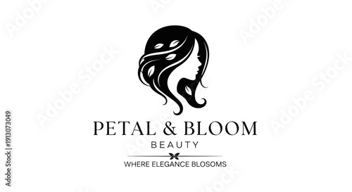 Elegant black and white logo for Petal  Bloom Beauty salon.