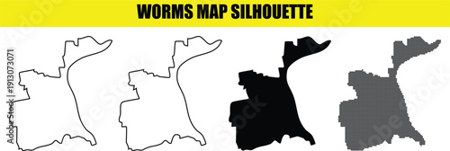 Worms map silhouette black and white color contour line and dots pattern vector illustration