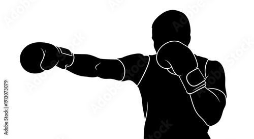 Boxer in fighting stance silhouette.