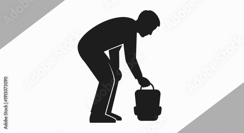Man bending down with luggage.