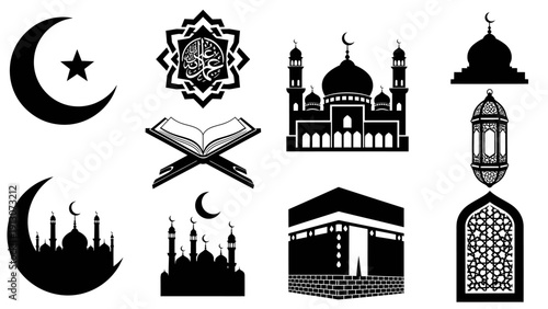 Islamic symbols and mosque icons.