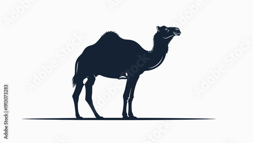 Silhouette of a Camel Standing Proudly Against a White Background.