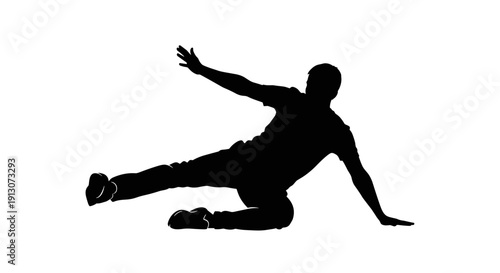 Man in dynamic skateboard position.