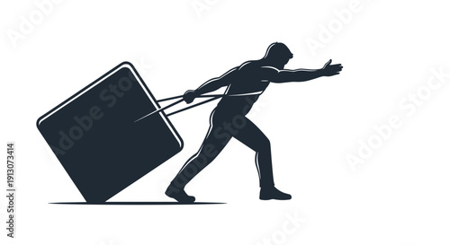 Man pulling large box forward.