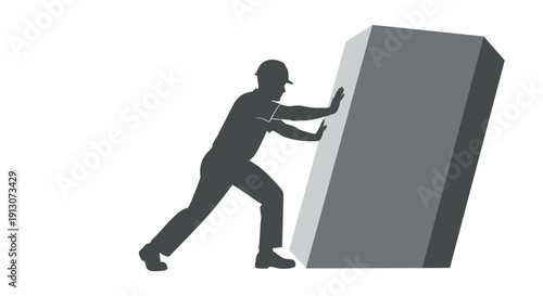 Man pushing large heavy block.