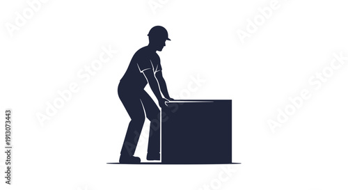 Man pushing large box forward.