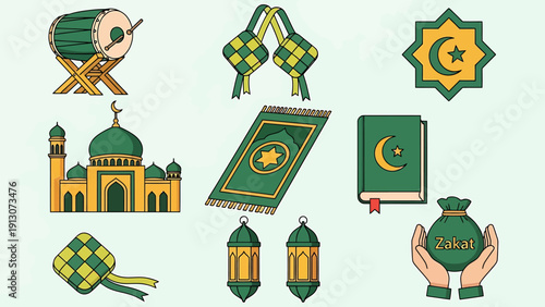 Islamic Icons Collection for Religious Celebrations and Events.