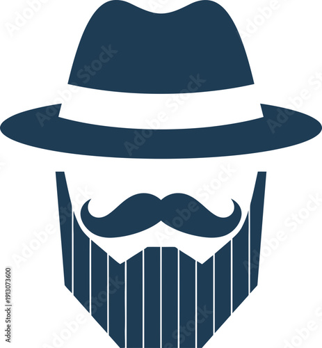 Man mister face with hat, beard, and mustache. Anonymous avatar or secret identity concept. Flat vector illustration for profile icon, symbol, logo, character