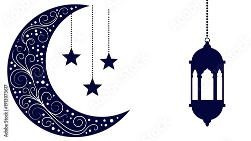 Islamic Crescent Moon and Lantern Decoration.