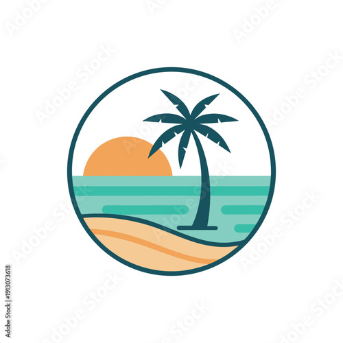 Beach Logo Vector Tropical Ocean Summer Travel Branding Design