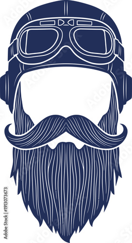 Bearded man in aviator helmet and goggles. Vintage masculine avatar concept. Vector illustration for barber shop, tattoo studio, t-shirt