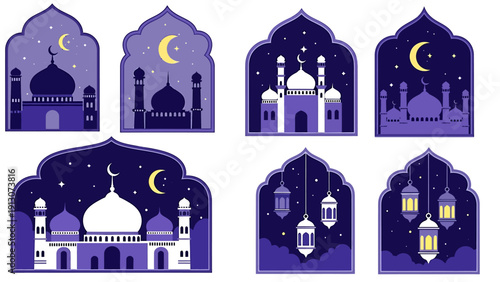 Islamic Mosques and Lanterns Collection Night Sky.