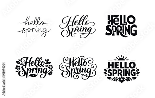    Clean spring calligraphy. Set lettering. harmonious lettering variations of the same emblematic concept, each with different artistic